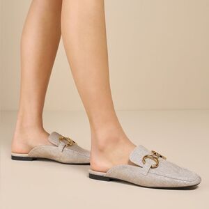 Shu Shop Andromeda Gold Buckle Tan Loafers